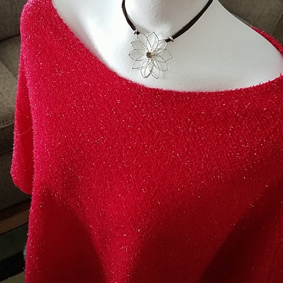 Karen T. Design Red Sparkly Poncho - Picture 2 of 6